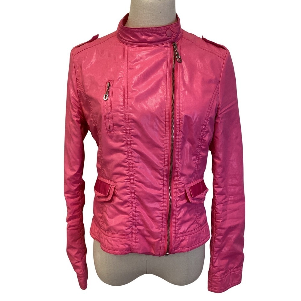 Moncler pour Balenciaga Paris Hot Pink Moto Biker Jacket Zip Front XL runs small